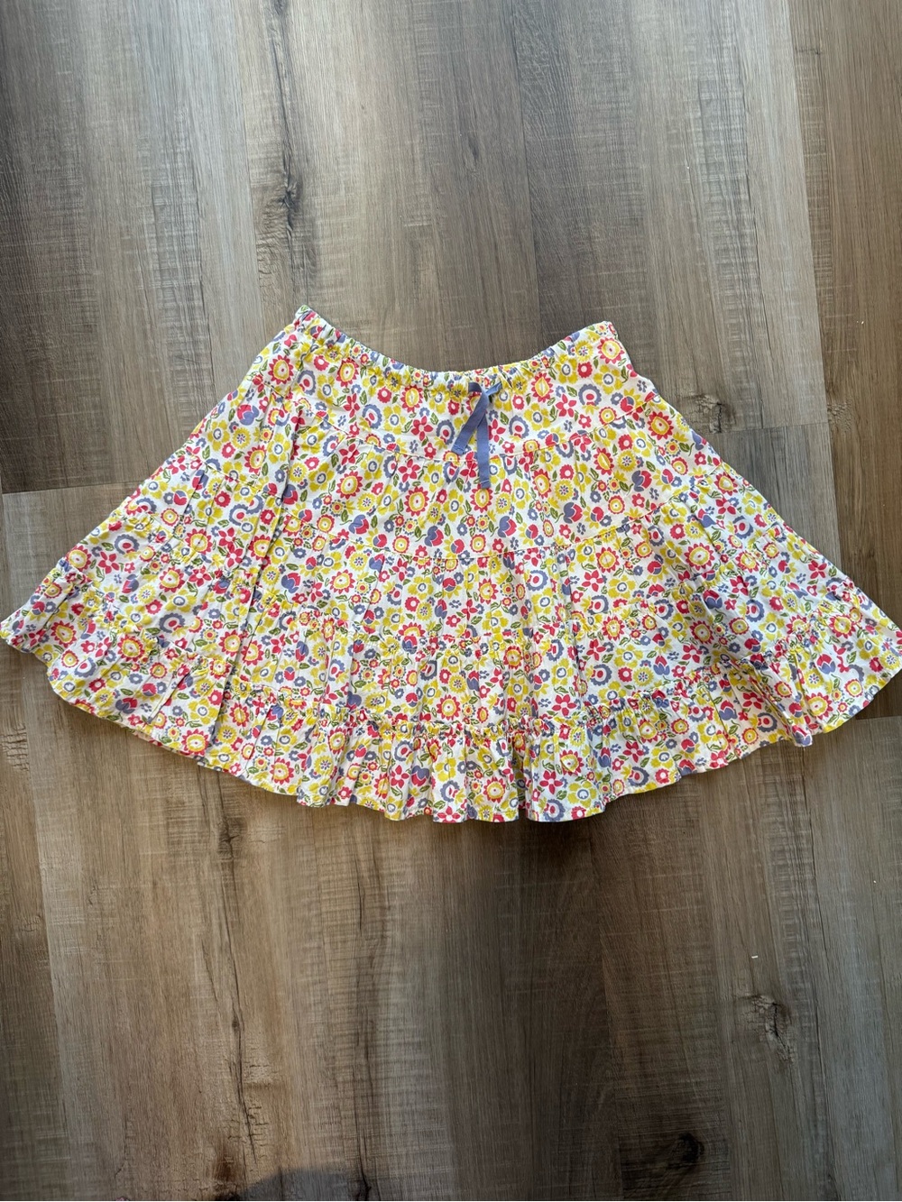 Mini Boden Girls Floral Tiered Ruffle Skirt Cotton Drawstring Waist Tagged 3-4Y